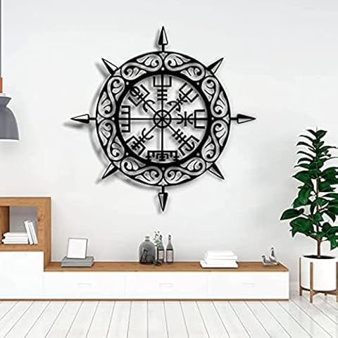 HRZZEOKV Viking Metal Wall Art, Metal Wall Sculpture, Viking Wall Sign, Nordic Home Wall Decor, Round Indoor and Outdoor Living Room Patio Pendant,G,50 * 50CM Cover