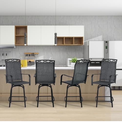 Image of Outdoor Swivel Bar Stools Set of 2, 26.6 inch Seat Height Patio Bar Chairs, Counter Height Outdoor Chairs with Cooling Fabric for Garden, Patio, Deck, Gray