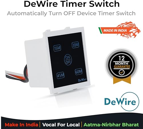 Image of DeWire Auto Cut Off Timer 1 Way Switch For Water Motor Pump,Water Heater,Exhaust Fans,Mosquito Repellent,Humidifier,Air Purifier,Room Heaters & Lighting Loads Up To 10 AMPS (15,30,45,60 Mins),White