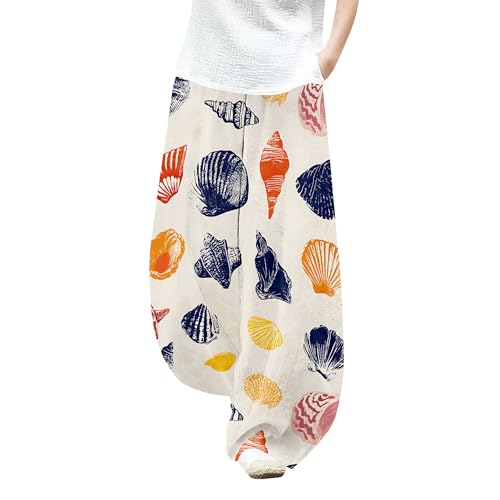 Summer Floral Print Lounge Wide Leg Pants for Women Fashion Elastic Waist Loose Plus Size Trousers with Pockets