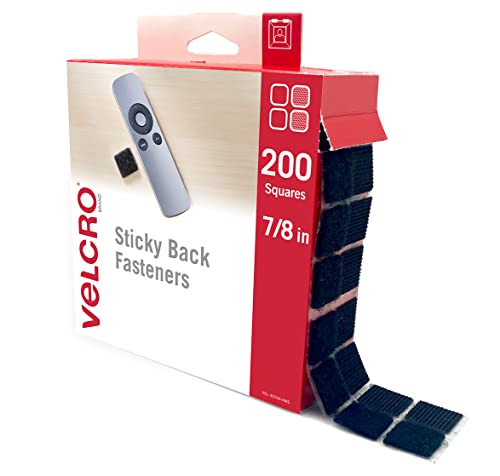 Image of VELCRO Brand Mounting Squares | 200pk, 7 /8 inch Black Square Dots | Adhesive Sticky Back Hook and Loop for Teacher Supplies, Office Organization | VEL-30814-AMS