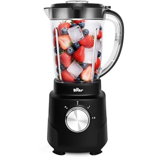 Bear Countertop Blender - Batidora de batidos profesional de 700 W con 1500 ml para batidos y batidos, 3 velocidades para picar hielo