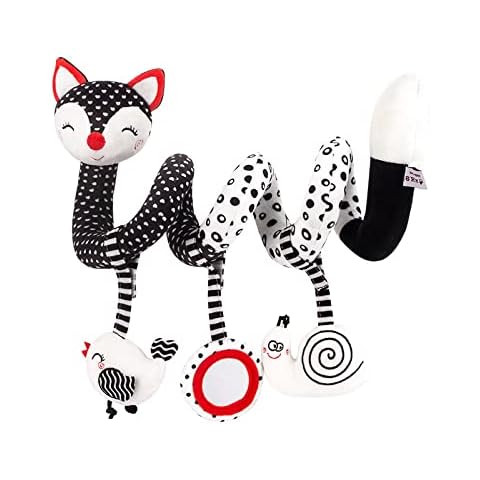 KaFmDa Black and White Fox Spiral Toys with Squeaker and Rattle, Activity Crib Toys, Plush Pram Toy Stroller Toy, Soft Rattles, Travel Car Seat Toy for Baby Boys and Girls Cover