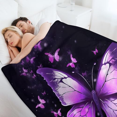 Couverture imprimé papillon violet, idée cadeau confort pour lit et voyage