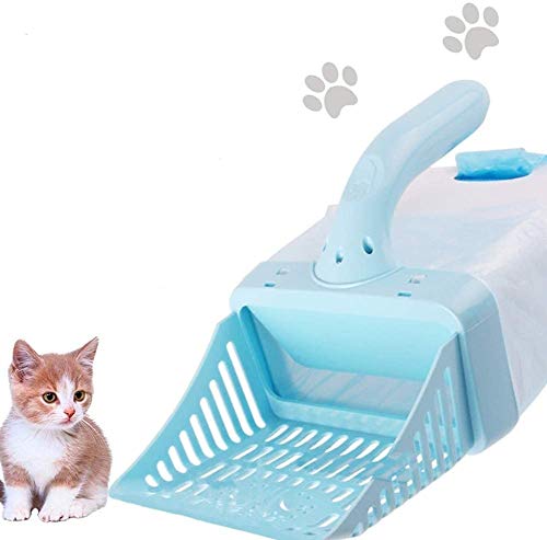 Wuudi 2 en 1 Pelle à Litière pour Chat avec litière Corbeille et Poignée en Plastique Outil de Nettoyage pour Animaux Domestiques Bleu
