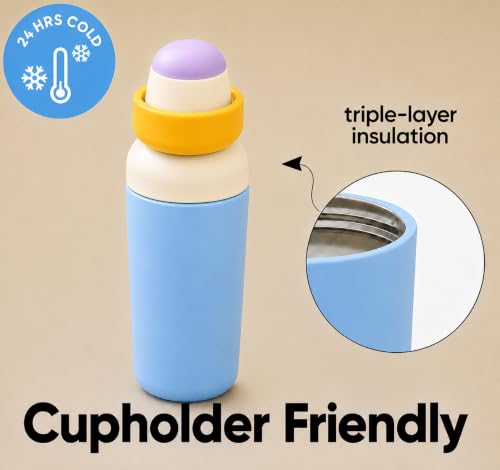 Image of HomeCloud 500ML Stainless Steel Water Bottle for Kids - Double Wall Vacuum Insulated, Leakproof Straw Lid, BPA-Free Reusable Flask with Dual Drinking Spout for School, Travel & Sports (Blue Yellow)