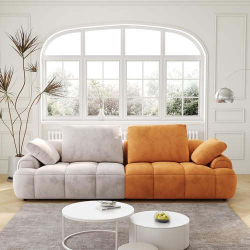Image of 86.6"Large Size Two Seat Sofa, Modern Velvet Upholstered Sofa, Modern Loveseat, Accent Loveseat, Mid Century Modern Sofa, Futon Loveseat, 3 Seat Sofa, Deep Seat Sofa for Living Room (Beige+yellow)