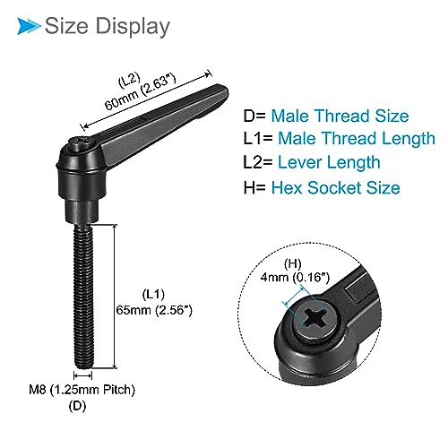 Image of Clamping Lever Handles, M8 x 65mm Male Thread, Adjustable Quick Release Locking Rotating Bolt Knobs Black - (Applications: for Lathe Machinery), 2-Pieces