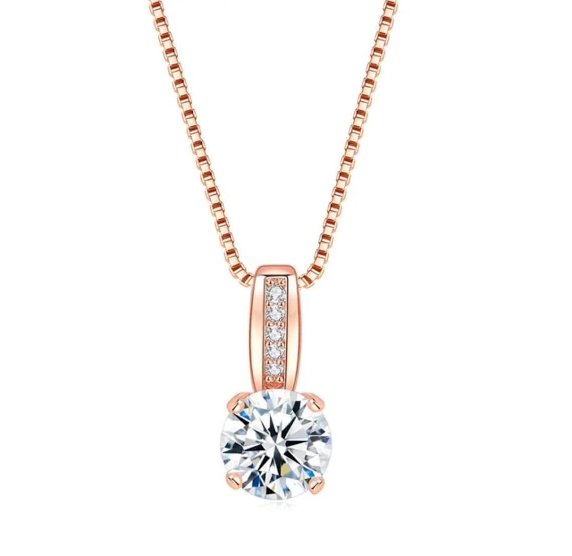 Classic Round Solitaire Pendant With Rose Gold Plated Chain | Stylish Delicate Cubic Zircon Pendant with Chain for Women & Girls