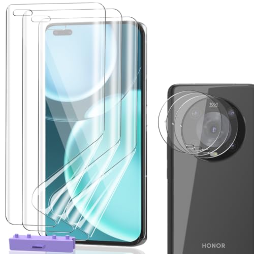AnnhanT Protector Pantalla para Honor Magic 4 Pro, Película de TPU Flexible [sin vidrio] 3 Piezas y Cristal Templado de Lente cámara 3 Piezas. HD Claro para Honor Magic 4 Pro