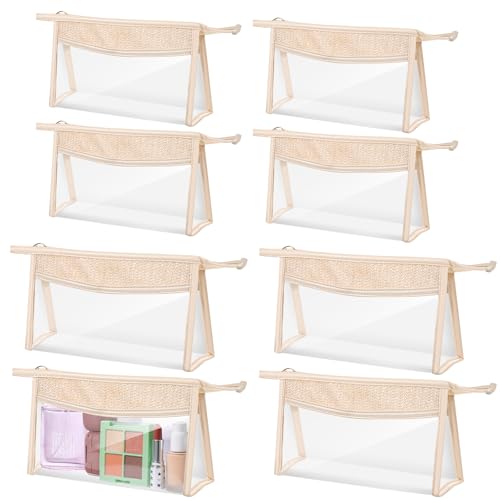 8 Packs Boho Clear Makeup Bags Cosmetic Beach Bags with Zipper Small Toiletry Bag Waterproof Pouches for Travel Makeup Bags PVC Zipper Organizer Pouch for Women Girls(2 Sizes)