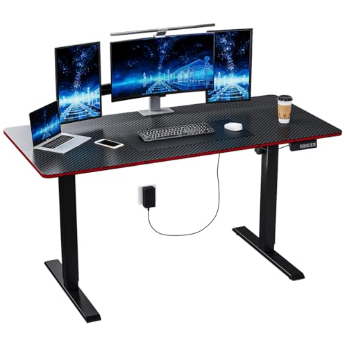 La Mejor Selección de Escritorio Oficina , tabla con los diez mejores. 41 SIMPLE HOGAR Escritorio de Oficina en Casa Altura Ajustable Eléctrico Escritorio Gamer Ergonómico 120x60cm con Panel de Fibra de Carbono (Fibra de Carbono roja)