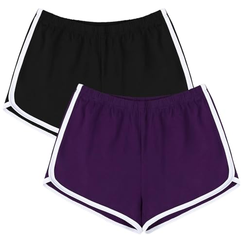 Image of URATOT 2 Pack Yoga Short Pants Summer Running Athletic Shorts Women Dance Gym Workout Elastic Waist Shorts