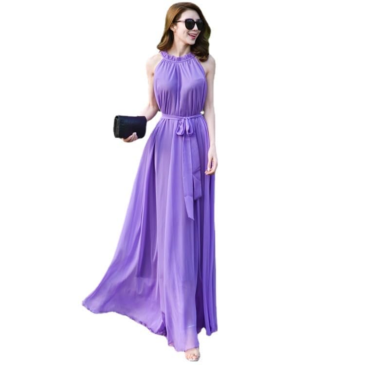 La Mejor Selección de Conjunto de Vestidos disponible en línea para comprar. 46 KAWAICAT Vestido de Gasa sin Mangas para Mujer con Cuello Halter (Violet)