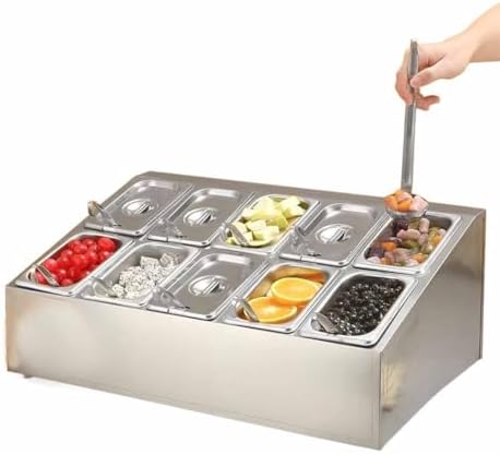 Stainless Steel Spice Rack Set - Commercial Condiment Organizer with Topping Station, Racks & Spoons for Sauces, Jams & Ingredients - Kitchen & Restaurant Storage (50.5x40x24 cm)