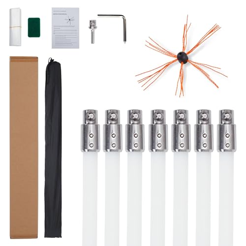 IDEALHOUSE 2024 New 24 Feet Chimney Sweep Kit, Ergonomic Chimney Cleaning Kit, Chimney Brush, Rotary Chimney Cleaning System Driven By Drill, Single Brush Head, with 7 Flexible Chimney Rods