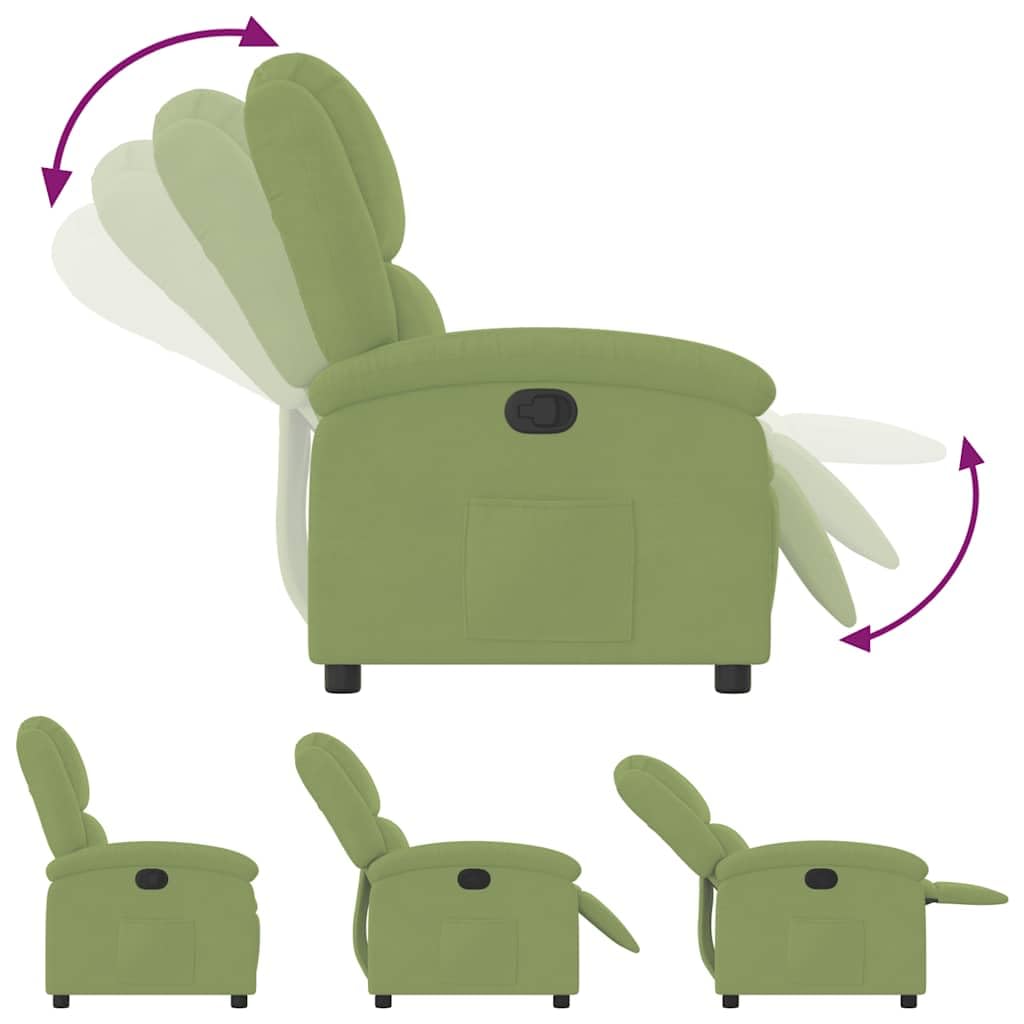 Fauteuil Relax Vert Clair Velours Fonction Inclinable Manuelle Réglable Confortable Max 110 kg pour Salon Chambre Bureau