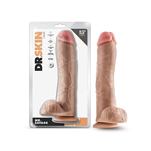 Blush Novelties Dr. Skin Gode réaliste de 11,5 pouces de long et 2,5 pouces d'épaisseur avec base à ventouse et boules Gode réaliste doux au toucher réel Jouet sexuel féminin Taille du gode cheval