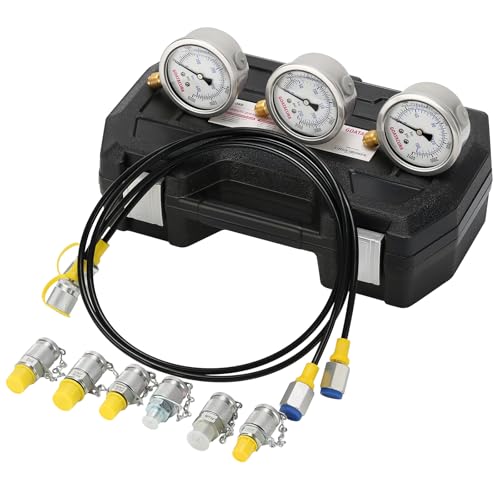 Image of Hydraulic Pressure Test Kit with 3 Gauges(160 /250 /400bar, 2400 /3500 /6000psi), 6 Test Couplings, 2 Hoses, for Excavator Machinery Systems, Packed in Durable Case