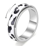 Cow Print Fidget Spinner Ring for Women - 18K Gold Plated Stainless Steel Rotating Band,Black & White Enamel,Anti-Anxiety Stress Relief Jewelry for Work Travel Home,Hypoallergenic,Birthday Gift