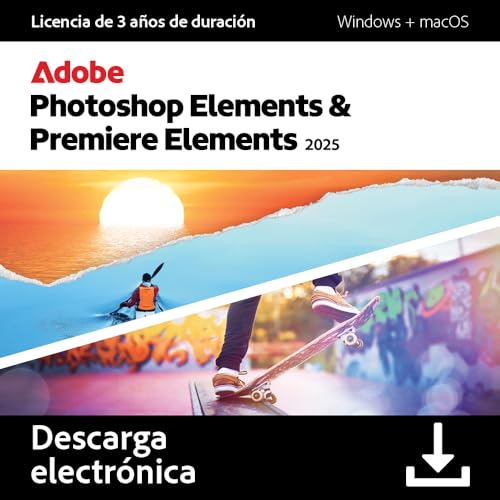 Adobe Photoshop 2025 & Premiere Elements 2025 | Licencia de 3 años |PC/Mac |Descarga Digital