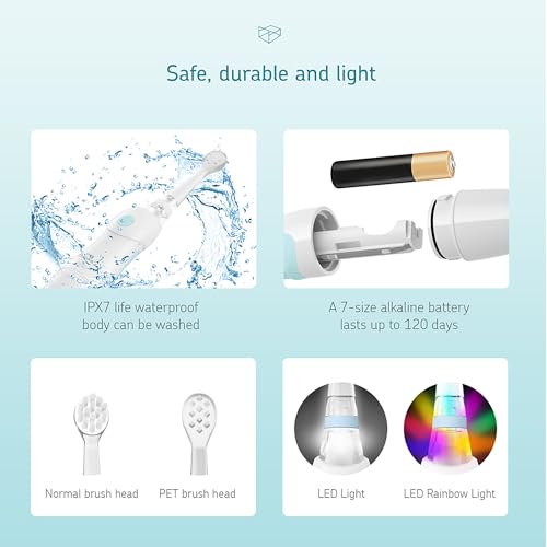 Image of Little Martin's: Baby Electric Toothbrush - Pink - Sonic Vibration, Flashing Lights, Timer, 2 Soft Bristle Heads, Gentle Cleaning, Kids Oral Care