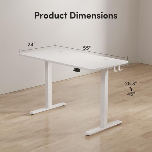 Image of FEZIBO Electric Standing Desk, 55 inch x 24 inch Adjustable Height Sit /Stand Desk for Home Office, Ergonomic Workstation Computer Desk, White