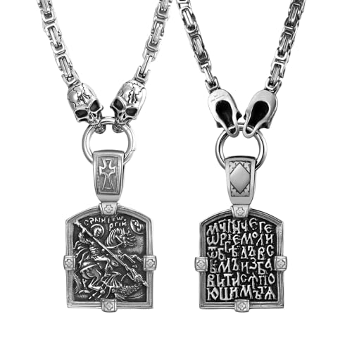 Collier croix et crâne en acier inoxydable robuste avec pendentif bouclier lourd