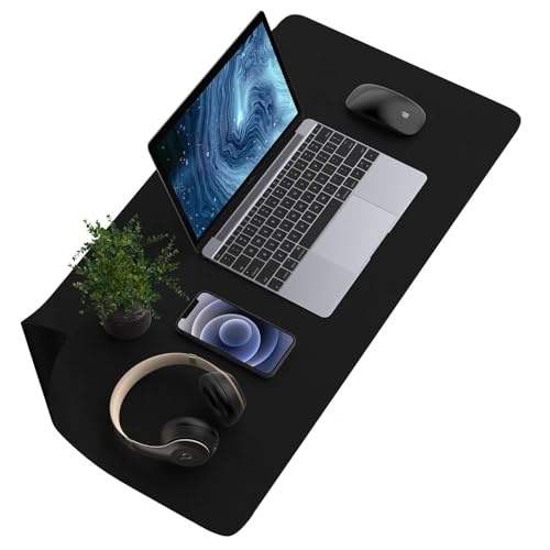 SYGA Desk Pad Protector Waterproof PU Desk Mat Blotters on Desktop Laptop Computer Gaming Keyboard Mouse Pad Non-Slip Desk Writing Mat Cover for Office & Home 90CM * 45CM Black & Black