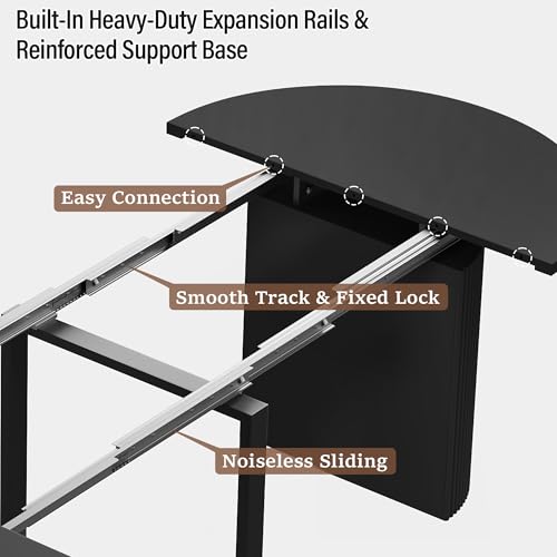 Image of weselon 42 inch-105 inch Extendable Dining Table for 4-12, Expandable Oval Dining Room Table with Fluted Pedestal Base & Reinforced Metal Support Leg, Large Modern Kitchen Table for Dining Room (Black)