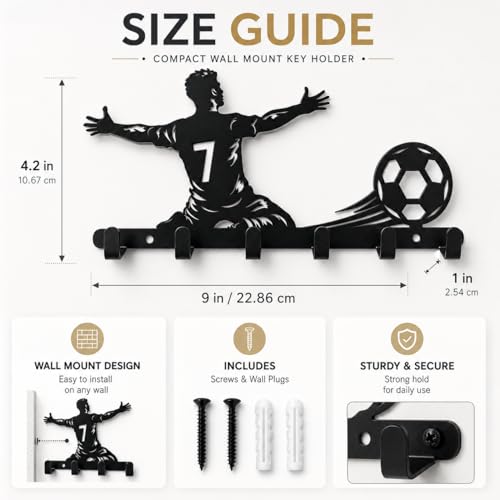 Image of Shuchi Metal Key Holder Football Player Celebration Pose, No.7, Black