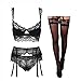 Produktbild Ningsige Frauen Push-up-BHS Set Spitze BH und Unterhose und Strumpfband und Strumpf 4 Stücke