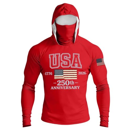 Sudadera talla grandes con estampado deportivo de la bandera de EE UU y capucha anti UV roja