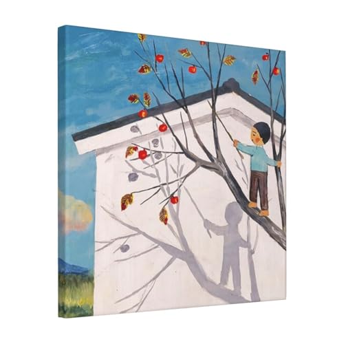 絵画 フレーム装飾画 谷内六郎 柿に残る西陽 キャンバスアート アートパネル 壁画 壁掛け 絵 モダンアート 版画 壁飾り 世界の名画 ポスター 40x40cm