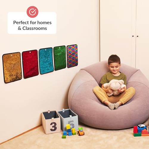 Image of ODOXIA Sequin Fabric Mats | Sequin Reversible Fabric Sensory Wall | Flip Sensory Wall Tiles for Kids | 5-Pack (Rectangles)