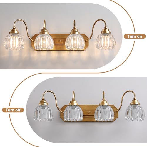 Image of Vintage Gold Bathroom Light Fixtures,4 Light Tulip Crystal