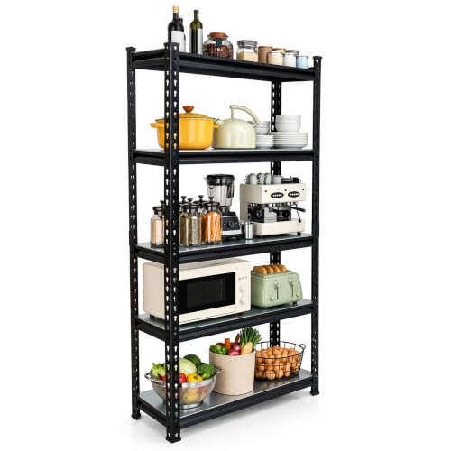 Image of JD Fresh 5-Shelf Adjustable Boltless Metal Shelving Unit /Metal Storage Rack with GI Steel Sheet /Multipurpose Utility Display Rack /Standing Shelf Unit for Home /Garage /Warehouse(72 x 36 x 12 Inch,Black)