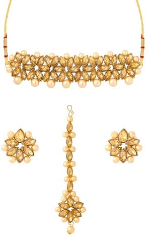 YELLOW CHIMES Stylish Kundan Jewellery Set Gold Plated Party Wear Traditional Choker Necklace Set For Women & Girls