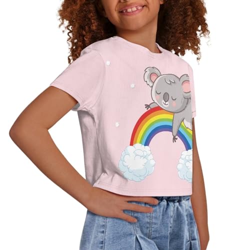 Image of Girls Summer Crop Top Outfits Short Sleeve T Shirts Kids Cute Clothes Tees Blouse