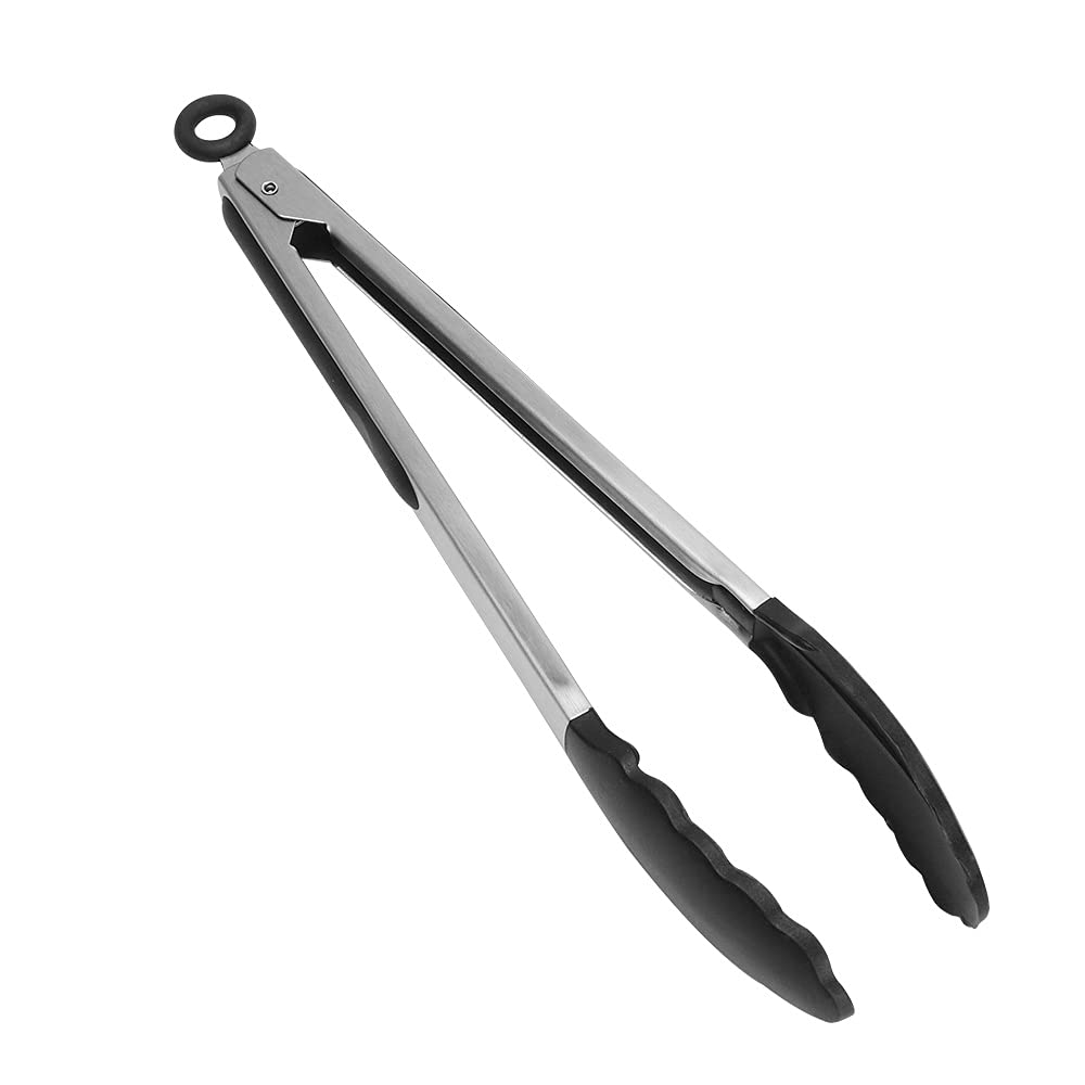 TJ POP Kitchen Tongs 12 Inch, Premium Stainless Steel Cooking Tongs with Non-Stick Silicone Tips, Grilling Locking Barbecue Tongs, Heat Resistant BPA-Free Food Tongs Salad Pasta Serving Tongs