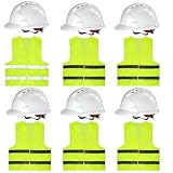 4 Pt. Suspension Hard Hat with Safety Vests Bulk Safety Helmets Adjustable Ratchet Hard Hats, Vents & Sweat Cotton Brow Pad - ABS Construction Helmets for Work Sites & Outdoor Labor (White, 6 Set)
