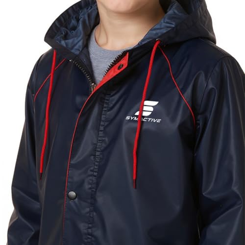 Image of Amazon Brand Symactive Reversible Double Layered Standard Length Hooded Raincoat with Pants for Kids (Unisex) | Waterproof | Elastic Cuffs | Age 08 10 Years | Blue | Polyester