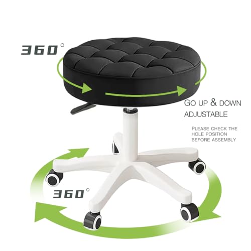 Image of Small Chair Round Rolling Stool with Wheels PU Leather Height Adjustable Swivel Drafting Work SPA Salon Stools Home Office Chair