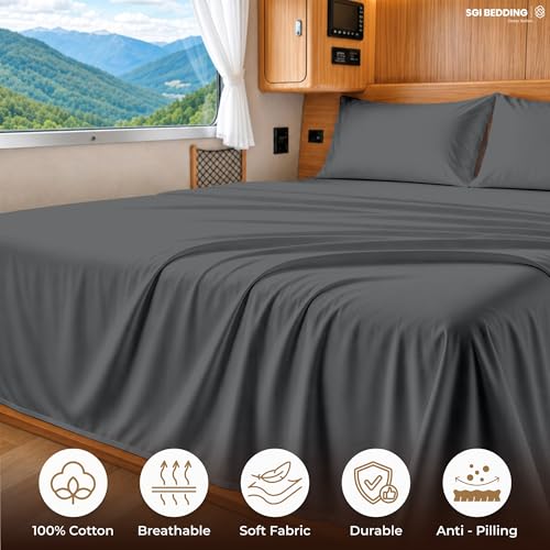 Image of SGI bedding 100% Egyptian Cotton Sheets RV King Size - 600 Thread Count Sheets Set, Soft, Cooling, 15 inch Deep Pocket, Luxury Hotel Bedding, Breathable, Durable - Dark Gray