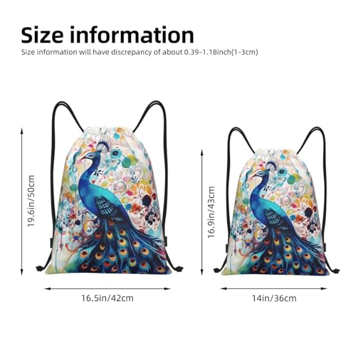 Drawstring Bag Lightweight Small Gym Bag for Women Color Peacock Soccer Backpack for Sports Travel3