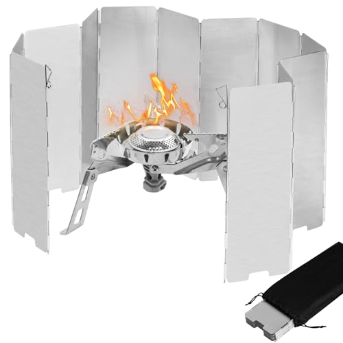 Adiwo Windschutzscheiben für Camping, 12 Stück windschutz für gaskocher, Faltbar Aluminium Windschutz, Camping Gasherd Windschutz Kochgeschirr Ausrüstung camping kocher Windscreen