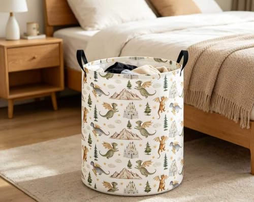 Image of Baby Laundry Hamper Basket Baby Hamper for Nursery Boy and Girl Cute Storage Bin Organizer Boho Room Decor(Castle Dinosaur)
