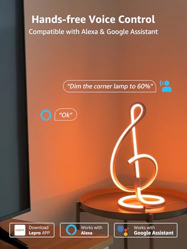 Image of Lepro TB2 AI Smart Table Lamp, RGB Plus IC Addressable LED Lamp Alexa Google Compatible, LightBeats Music Sync, AI Generated Lighting LLM, Modern Spiral Lamp Color Changing, 2.4 GHz WiFi /Bluetooth