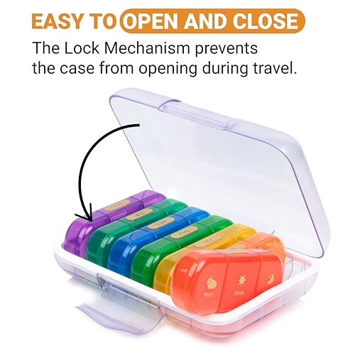 Image of Premium weekly pill organizer 3 times a day, Medicine organizer box| Medicine box, portable travel pill box weekly with large compartments moisture-proof pill case for vitamin, Medicine, pills, supplements