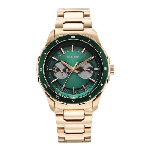 Image of Titan Regalia Opulent VI Men's Dress Watch with Two-Eye Multifunction Panda Dial and Steel Bimetal Strap